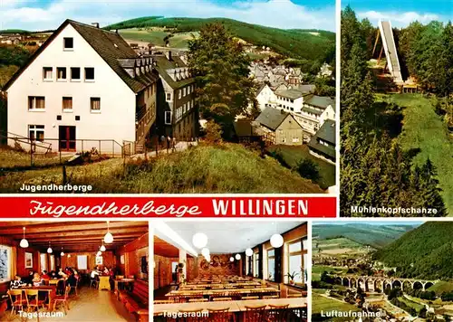 AK / Ansichtskarte  Willingen_Sauerland Jugendherberge Muehlenkopfschanze Tagesraeume Fliegeraufnahme Viadukt Willingen_Sauerland