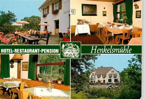 AK / Ansichtskarte 73878273 Hirzenhain_Wetteraukreis Hotel Restaurant Pension Henkelsmuehle Gastraeume Terrasse Hirzenhain Wetteraukreis