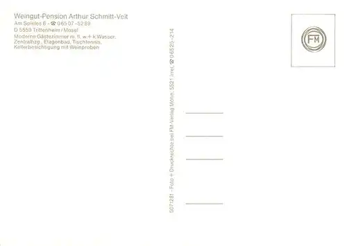 AK / Ansichtskarte 73878288 Trittenheim_Mosel Weingut Pension Arthur Schmitt Veit Gaststube Kellerbesichtigung Trittenheim Mosel