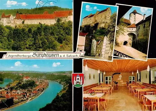 AK / Ansichtskarte  Burghausen__Salzach_Oberbayern Jugendherberge Burghausen Schloss Restaurant Fliegeraufnahme  