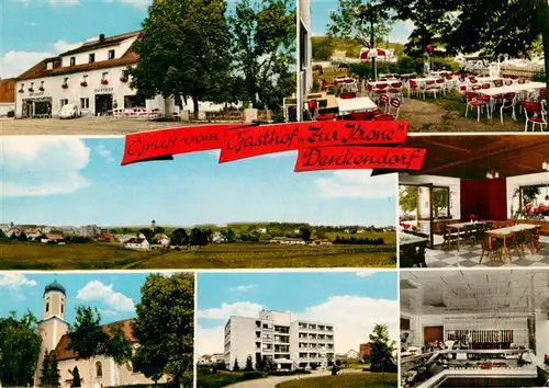 AK / Ansichtskarte  Denkendorf_Oberbayern Gasthof zur Krone Restaurant Gartenterrasse Panorama Kirche Hochhaus Denkendorf Oberbayern