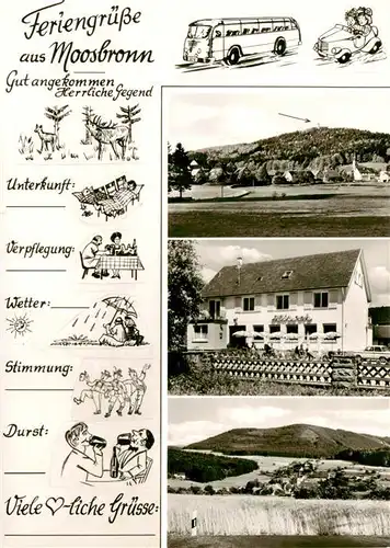 AK / Ansichtskarte 73878595 Moosbronn_Gaggenau Gasthaus Pension zum Hirsch Landschaftspanorama Schwarzwald Karikaturen 