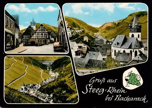 AK / Ansichtskarte  Steeg_Bacharach Teilansicht mit Kirche Altstadt Fachwerkhaus Weinhaus Bluechertal Steeg Bacharach