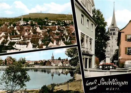 AK / Ansichtskarte  Sindelfingen Stadtpanorama Altstadt Brunnen Kirche Partie am Wasser Sindelfingen