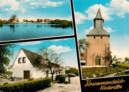 AK / Ansichtskarte 73878740 Krummendeich Partie am Fluss Gasthof Kirche Krummendeich