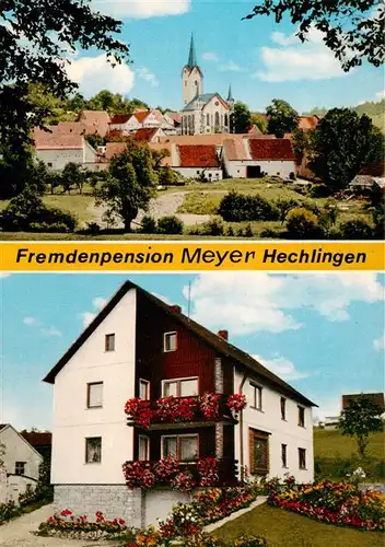 AK / Ansichtskarte 73878795 Hechlingen_See Fremdenpension Meyer Kirche Ortsansicht Hechlingen See