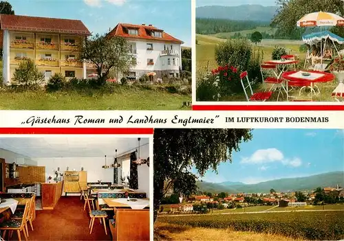 AK / Ansichtskarte  Bodenmais Gaestehaus Roman und Landhaus Englmaier Garten Gastraum Panorama Bodenmais