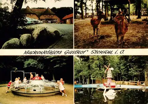 AK / Ansichtskarte 73878837 Stenum_Ganderkesee Backenkoehlers Gasthof Kinderspielplatz Rehe Schwanenteich 