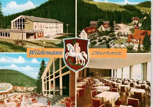 AK / Ansichtskarte 73878858 Wildemann_Harz Kurhaus Gastraum Freiterrasse Panorama 