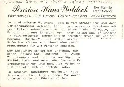 AK / Ansichtskarte  Schlag_Grafenau Pension Haus Waldeck Gastraum Zimmer Schlag_Grafenau