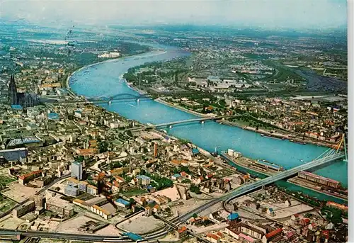 AK / Ansichtskarte  Koeln__Rhein Stadtblick mit Rheinlauf und Dom Fliegeraufnahme 