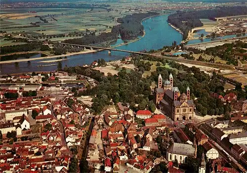 AK / Ansichtskarte 73879016 Speyer_Rhein Dom mit Rheinpartie Fliegeraufnahme Speyer Rhein
