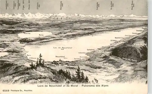 AK / Ansichtskarte  Neuchatel_NE Lacs de Neuchatel et de Morat Panorama des Alpes Neuchatel NE