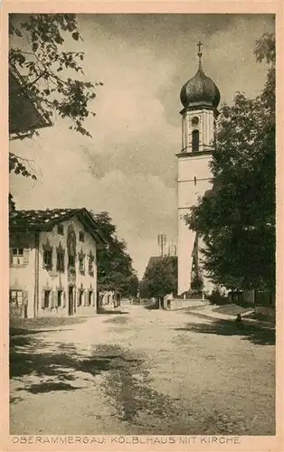 AK / Ansichtskarte 73879149 Oberammergau Koelblhaus mit Kirche Oberammergau