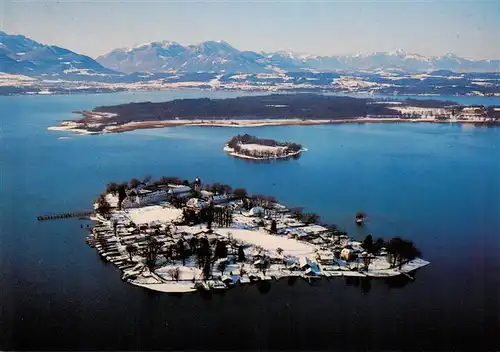 AK / Ansichtskarte  Fraueninsel_Chiemsee Fliegeraufnahme mit Krautinsel und Herreninsel Fraueninsel Chiemsee