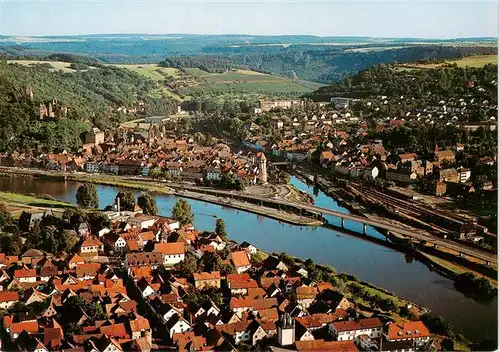 AK / Ansichtskarte  Wertheim_Main Blick auf Kreuzwertheim Wertheim mit Altem Schloss und Odenwaldbruecke Fliegeraufnahme Wertheim Main