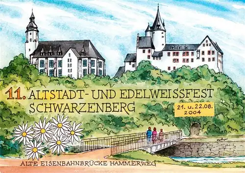 AK / Ansichtskarte 73879298 Schwarzenberg__Erzgebirge Edelweissfest Alte Eisenbahnbruecke Hammerweg Illustration 