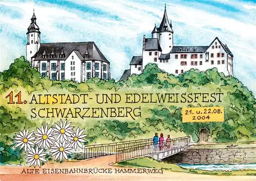 AK / Ansichtskarte  Schwarzenberg__Erzgebirge Edelweissfest Alte Eisenbahnbruecke Hammerweg Illustration 