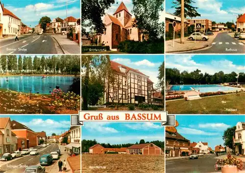 AK / Ansichtskarte  Bassum Bremer Strasse Stiftskirche Rathaus Tierpark Freudenburg Freibad Sulinger Strasse Sportschule Bassum