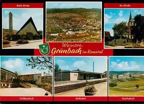 AK / Ansichtskarte  Grunbach_Enzkreis Kath Kirche Panorama Ev Kirche Volksschule Bahnhof Realschule Grunbach Enzkreis