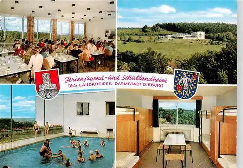 AK / Ansichtskarte 73879340 Blitzenrod Ferienjugend und Schullandheim des Landkreises Darmstadt Dieburg Speisesaal Freibad Bettenlager Panorama Blitzenrod