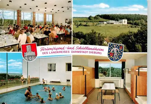 AK / Ansichtskarte  Blitzenrod Ferienjugend und Schullandheim des Landkreises Darmstadt Dieburg Speisesaal Freibad Bettenlager Panorama Blitzenrod