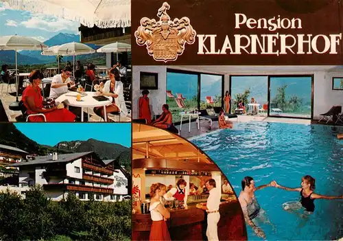 AK / Ansichtskarte 73879372 Schenna_Meran_Trentino_IT Pension Klarnerhof Terrasse Bar Hallenbad 