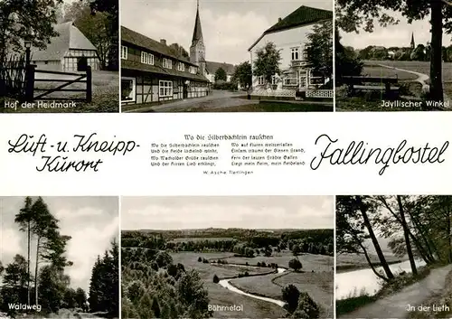 AK / Ansichtskarte  Fallingbostel_Bad Teilansichten Luft- und Kneippkurort Hof der Heidmark Idyllischer Winkel Waldweg Landschaftspanorama Boehmetal In der Lieth Fallingbostel_Bad