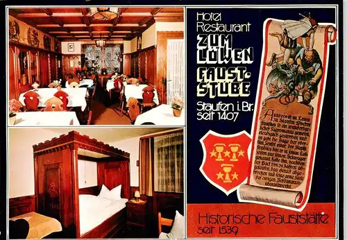 AK / Ansichtskarte  Staufen_Breisgau Historische Fauststube zum Loewen Restaurant Staufen Breisgau