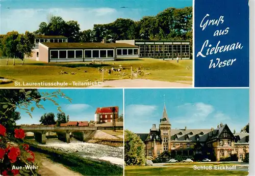 AK / Ansichtskarte  Liebenau_Nienburg St. Laurentiusschule Aue Wehr Schloss Eickhoff Liebenau Nienburg