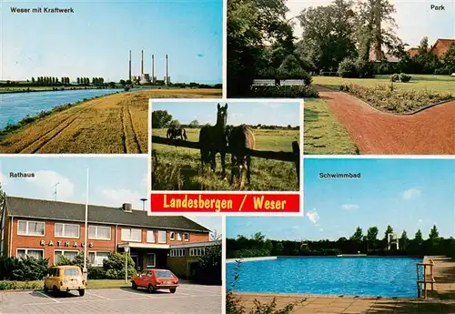 AK / Ansichtskarte 73879473 Landesbergen Weser mit Kraftwerk Rathaus Pferdekoppel Park Schwimmbad Ort fuer Pferdefreunde Landesbergen