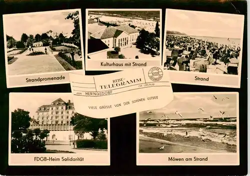 AK / Ansichtskarte  Heringsdorf__Ostseebad_Usedom Strandpromenade FDGB Heim Solidaritaet Kulturhaus Strand Moewen 