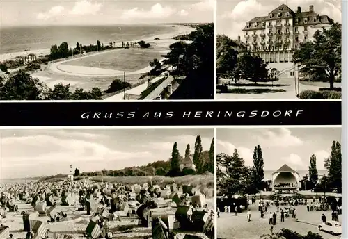 AK / Ansichtskarte  Heringsdorf__Ostseebad_Usedom FDGB Erholungsheim Konzertpavillon Strandleben Panorama Fussballplatz 