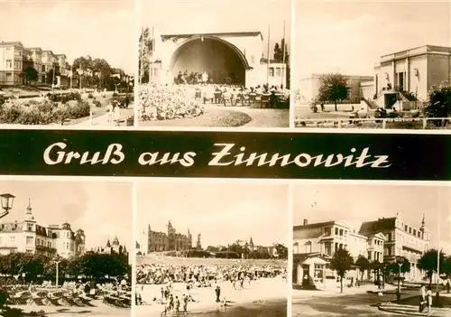 AK / Ansichtskarte  Zinnowitz_Ostseebad Promenade Konzertpavillon Ferienheime Strand Zinnowitz_Ostseebad