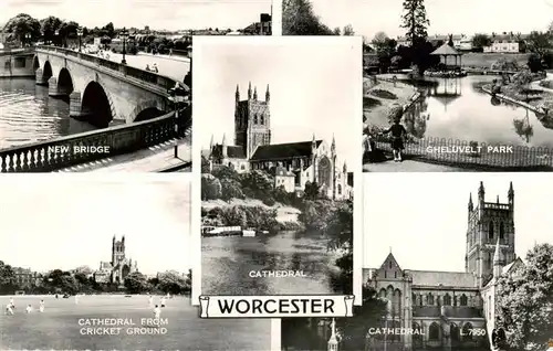 AK / Ansichtskarte 73879640 Worcester__UK New Bridge Cheluvelt Park Cathedral from Cricket Ground 