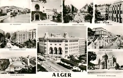 AK / Ansichtskarte 73879644 Alger_Algier_Algerie Le Kassour Palais du Gouverneur Jardin dEssai LOpera Rue Charles Peguy Stade Municipal Hotel des Postes Square Bresson Basilique Notre Dame 