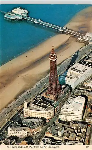 AK / Ansichtskarte  Blackpool_UK The Tower and North Pier from the Air 