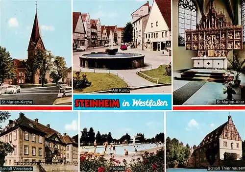 AK / Ansichtskarte  Steinheim_Westfalen St Marien Kirche Am Kump St Marien Altar Schloss Vinsebeck Freibad Schloss Thienhausen Steinheim_Westfalen