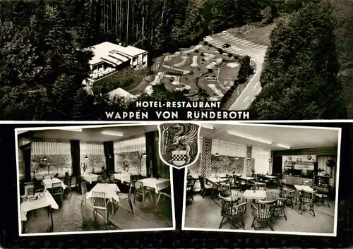 AK / Ansichtskarte  Ruenderoth Hotel Restaurant Wappen von Ruenderoth mit Aggertalhoehle Gastraeume Ruenderoth