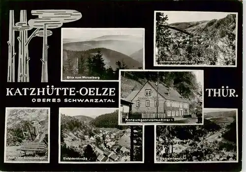 AK / Ansichtskarte  Katzhuette_Thueringen Wurzelberg Schwarzburgerstrasse Am Schwemmbach Eisfelderstrasse Panorama Konsumgaststaette Ritter 