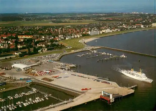 AK / Ansichtskarte  Cuxhaven_Nordseebad Faehr und Jachthafen mit der Seebaederbruecke Fliegeraufnahme Cuxhaven_Nordseebad