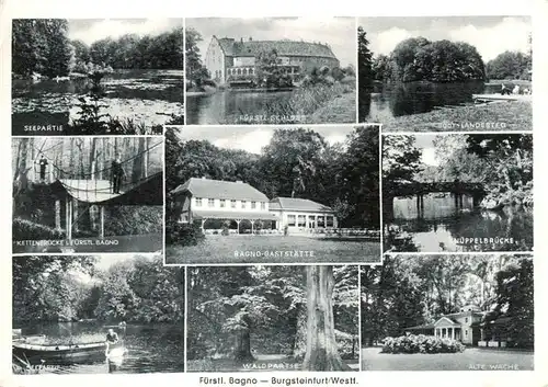 AK / Ansichtskarte  Burgsteinfurt Partie am See Schloss Bootslandesteg Kettenbruecke Bagno-Gaststaette Knueppelbruecke Waldpartie Alte Wache Burgsteinfurt