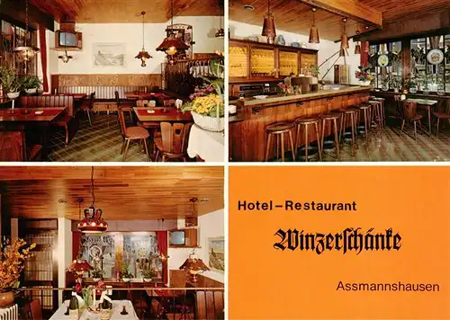 AK / Ansichtskarte 73880287 Assmannshausen_Rhein Hotel Restaurant Winzerstube Gastraeume Bar Assmannshausen Rhein