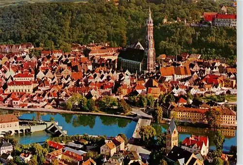 AK / Ansichtskarte  Landshut__Isar Fliegeraufnahme mit Kirche 