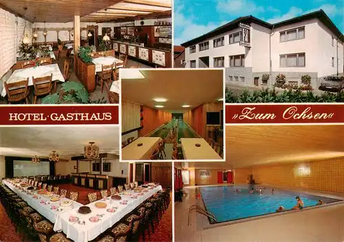 AK / Ansichtskarte 73880484 Wonsheim Hotel Gasthof Zum Ochsen Gastraeume Hallenbad Kegelbahn Wonsheim