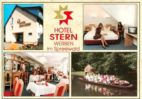 AK / Ansichtskarte  Werben_Niederlausitz Hotel Stern Zimmer Gastraum Spreewald Bootspartie Werben_Niederlausitz