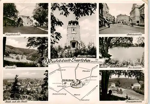 AK / Ansichtskarte  Iserlohn Hauptbahnhof Panorama Gruenetal Bismarckturm Rathausplatz Seilersee Franzosenhohl Iserlohn