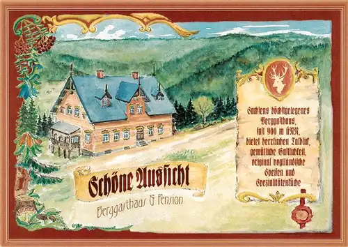 AK / Ansichtskarte  Klingenthal_Vogtland Berggasthaus Pension Schoene Aussicht Illustration Klingenthal_Vogtland