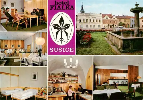AK / Ansichtskarte 73880638 Susice_Schuettenhofen_CZ Hotel Fialka Gastraeume Zimmer Bar Brunnen 