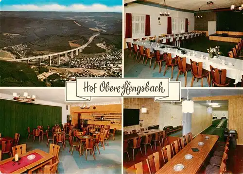 AK / Ansichtskarte 73880804 Eiserfeld_Siegen_Westfalen Hof Obere Hengsbach Restaurant Saal Kegelbahn Autobahnbruecke Luftaufnahme 